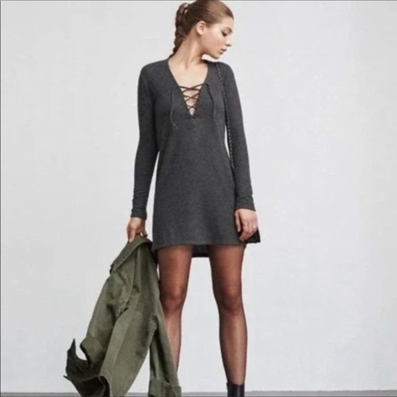 Reformation Simone Lace Up Charcoal Grey Dress S - Picture 3 of 8
